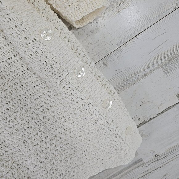 J JILL WHITE OPEN KNIT SIDE BUTTON SWEATER WOMEN'S SIZE MEDIUM 3/4 SLEEVE *EUC*. - Picture 5 of 16